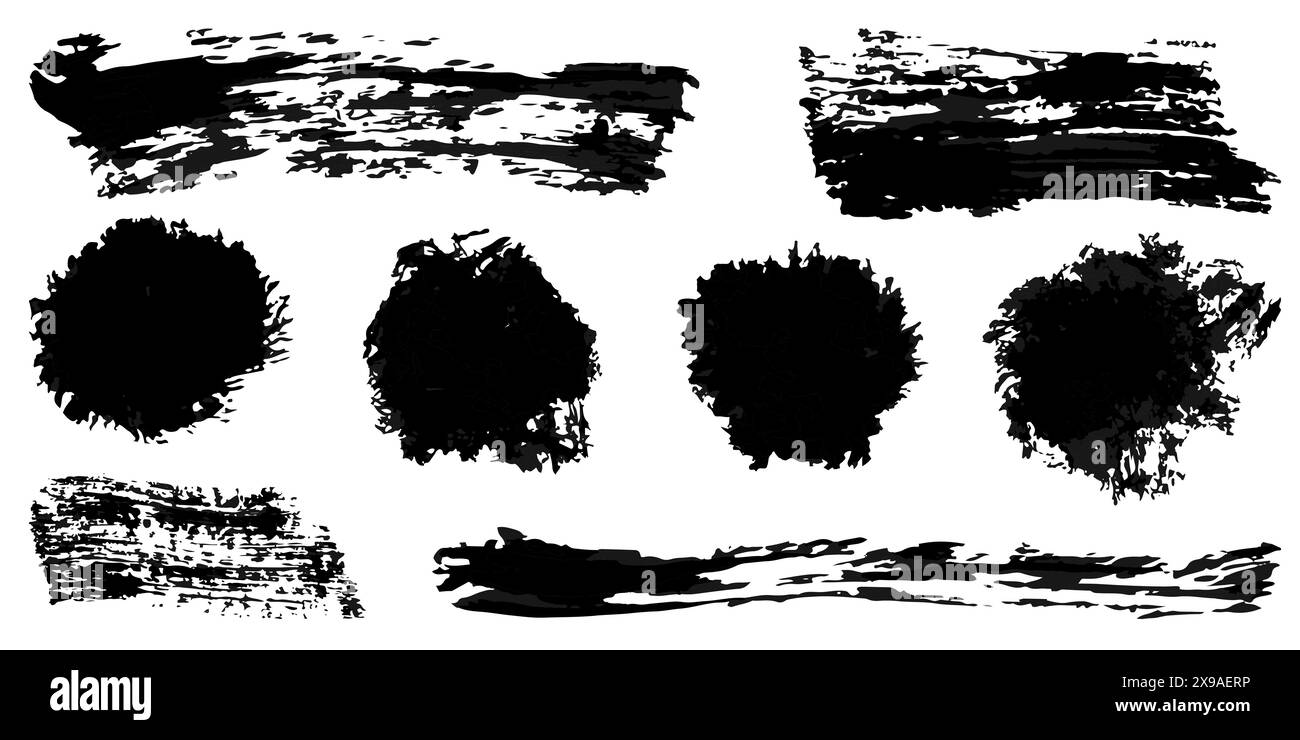Vector set of grunge watercolor brush strokes. Black collection of ...