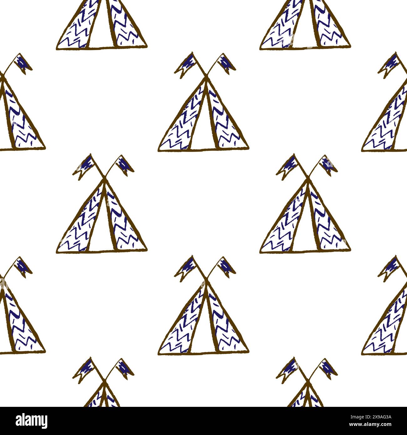 Seamless pattern. Children's drawings with wax crayons. Tent, wigwam. Print for cloth design ...