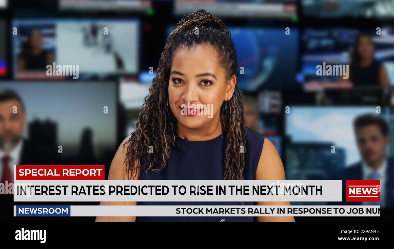 TV Live News Program with Professional Female Presenter Reporting ...