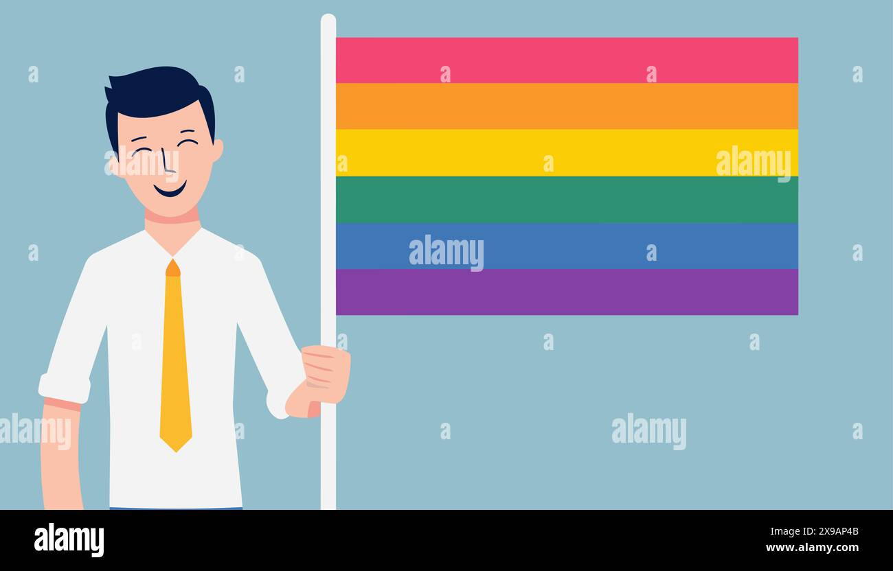 Happy Young Man Supports Lgbt Community Monochromatic Flat Vector Character Editable Thin Line 7399