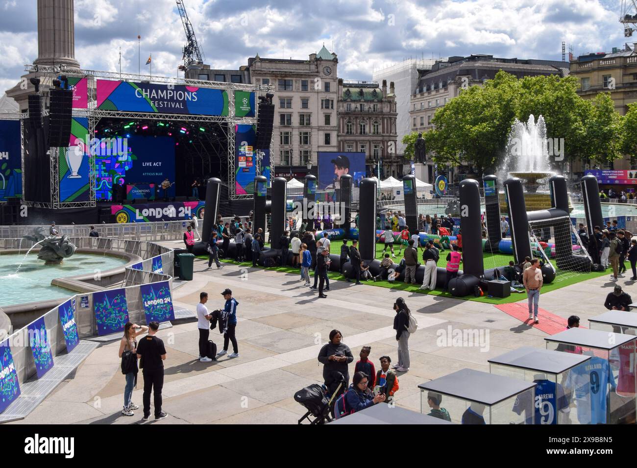 London, UK. 30th May 2024. The Champions League Festival takes over Trafalgar Square ahead of the final match. Borussia Dortmund will face off with Real Madrid at Wembley Stadium on 1st June. Credit: Vuk Valcic/Alamy Live News Stock Photo