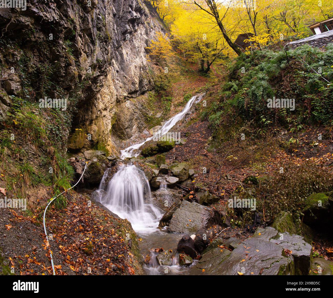 Ismayilli region. Azerbaijan.10.31.2021. Waterfall Seven beauties in the mountains in a beautiful recreation area. Stock Photo