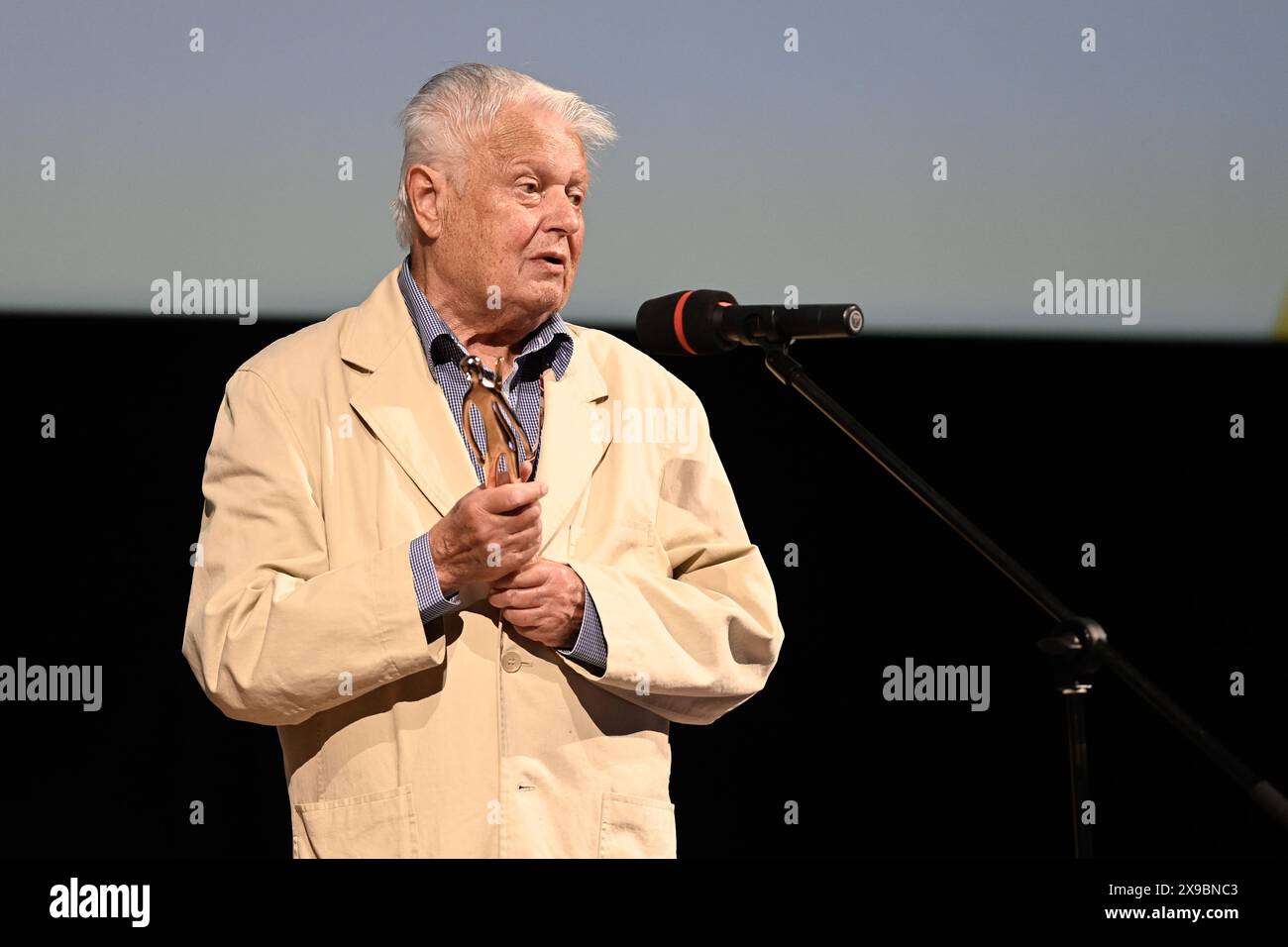 Zlin, Czech Republic. 30th May, 2024. Czech film director Hynek Bocan receives the Golden Slipper award for outstanding contribution to Czech film at the 64th Zlin Film Festival, international film festival for children and youth, in Zlin, Czech Republic, on May 30, 2024. Credit: Dalibor Gluck/CTK Photo/Alamy Live News Stock Photo