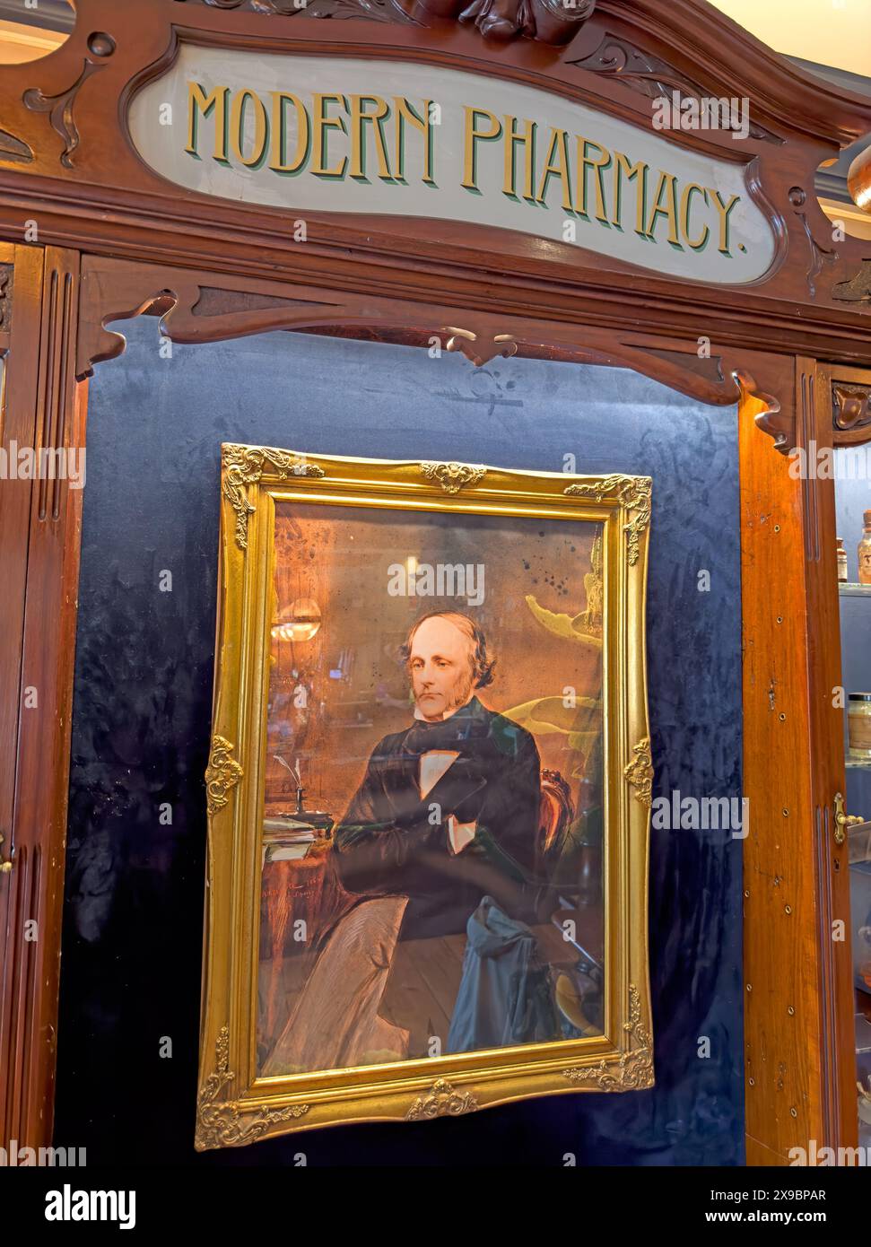 Modern Pharmacy framed painting at Dr Duncans, St Johns Lane,City Centre,Liverpool,L1 1HF Stock Photo