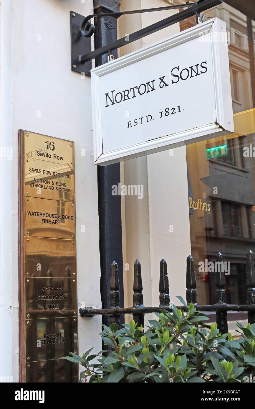 Norton & Sons Tailors on Savile Row, London, W1S 2ER Stock Photo