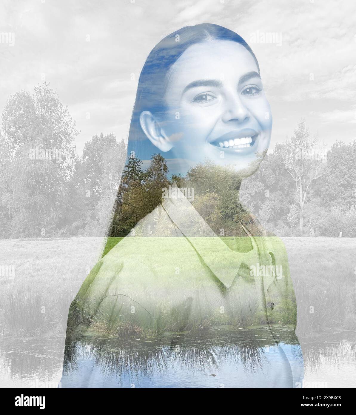 Face leaves double exposure hi-res stock photography and images - Alamy