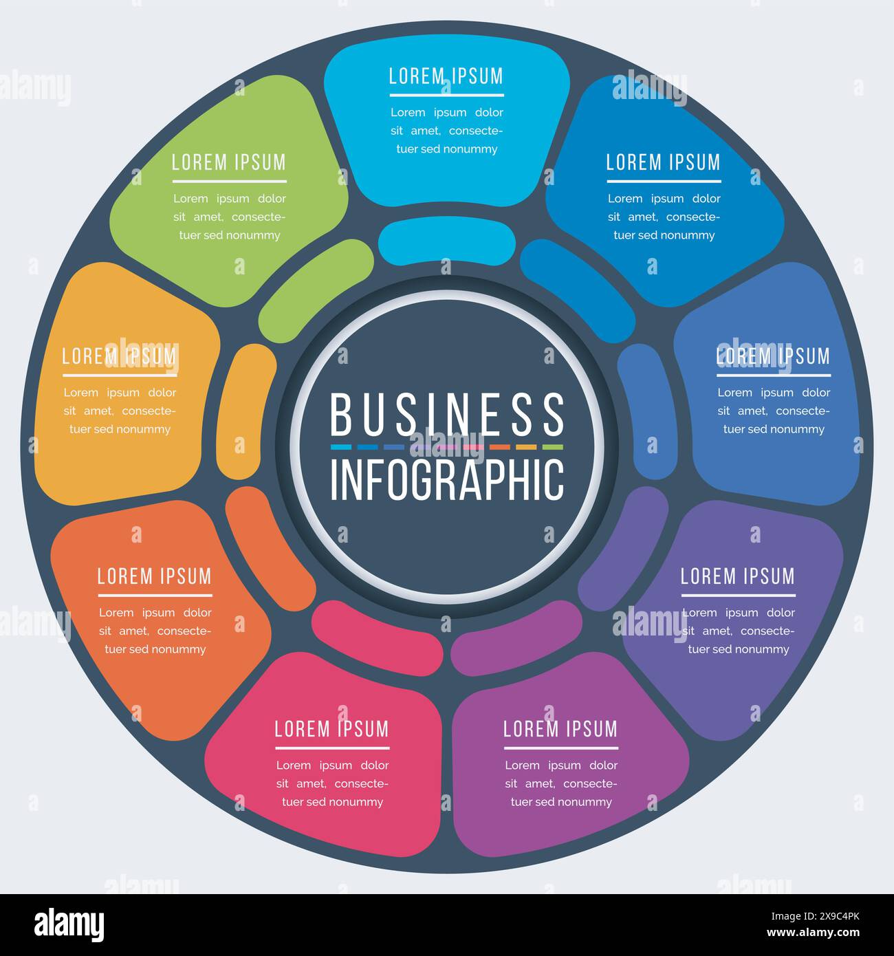 Circle Infographic design 9 Steps, objects, elements or options ...