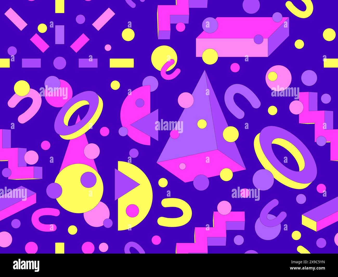 Memphis geometric seamless pattern with 3D shapes in 80s and 90s style ...