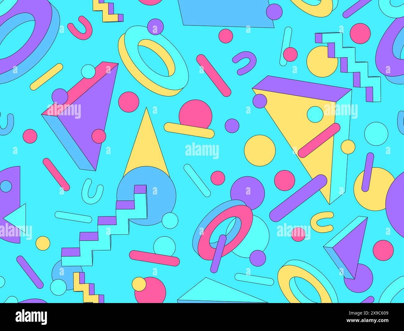 Memphis geometric seamless pattern with 3D shapes in 80s and 90s style ...
