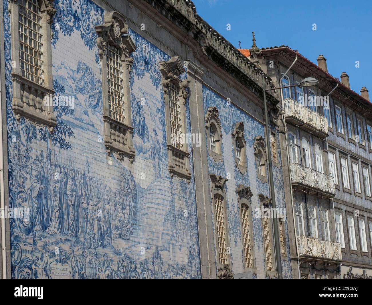 Historic building with blue tiles and ornate details on the facade and ...