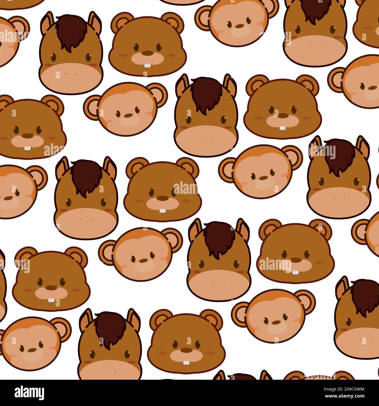 Kawaii animal emoticon pattern background Vector Stock Vector