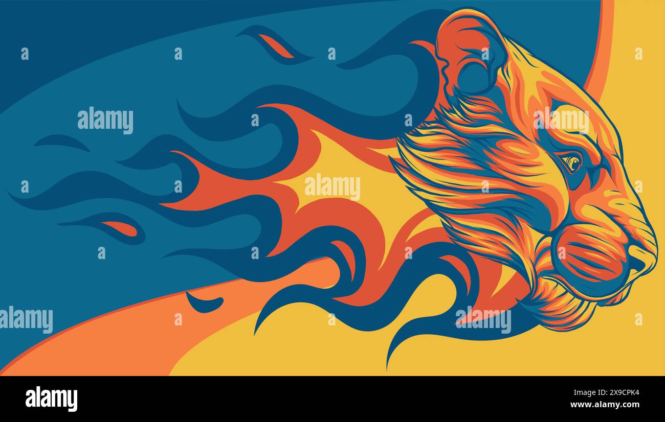 vector illustration of Flaming Fire Lion head Stock Vector Image & Art ...