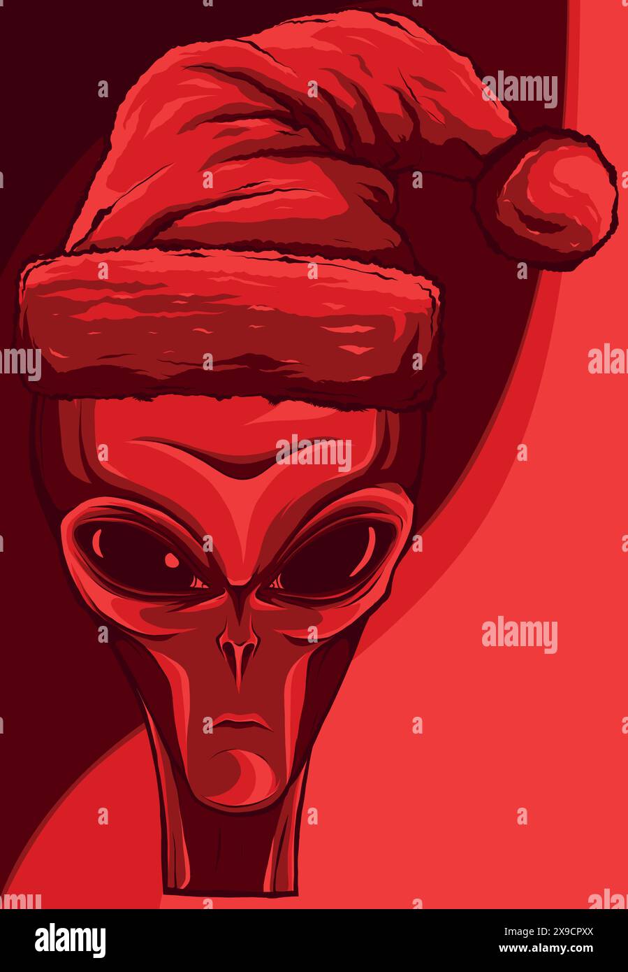 Alien Santa Alien wearing santa claus hat. Christmas alien face. vector ...