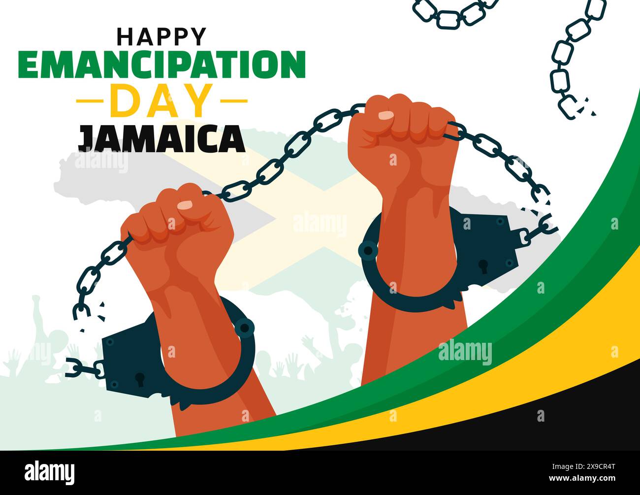 Vector Illustration of Jamaica Emancipation Day on August 1st with a Waving Flag and Patriotic