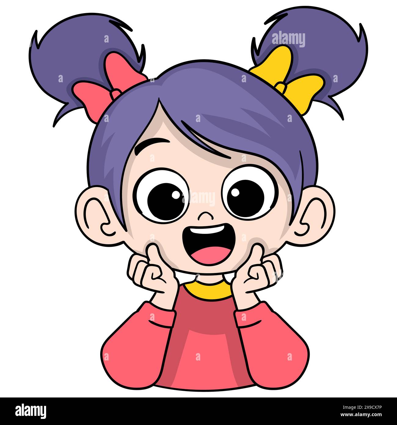cartoon doodle illustration of a child's happiness, a little girl with