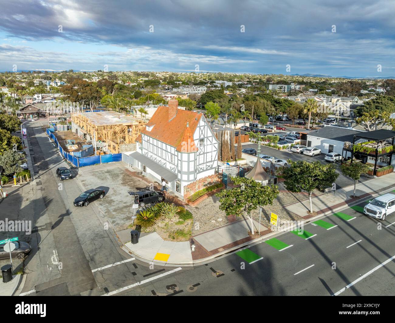 Danish timber house brewery building in Carlsbad California Stock Photo