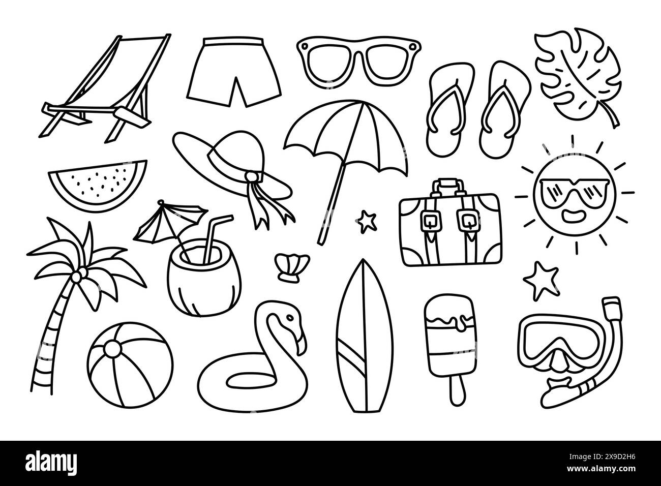 Beach and summer themed hand drawn collection including beach ball