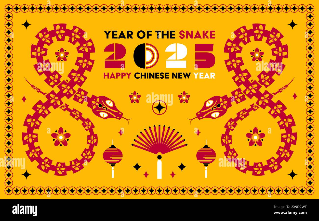 Happy Chinese new year 2025 Snake Zodiac sign, modern flat art design