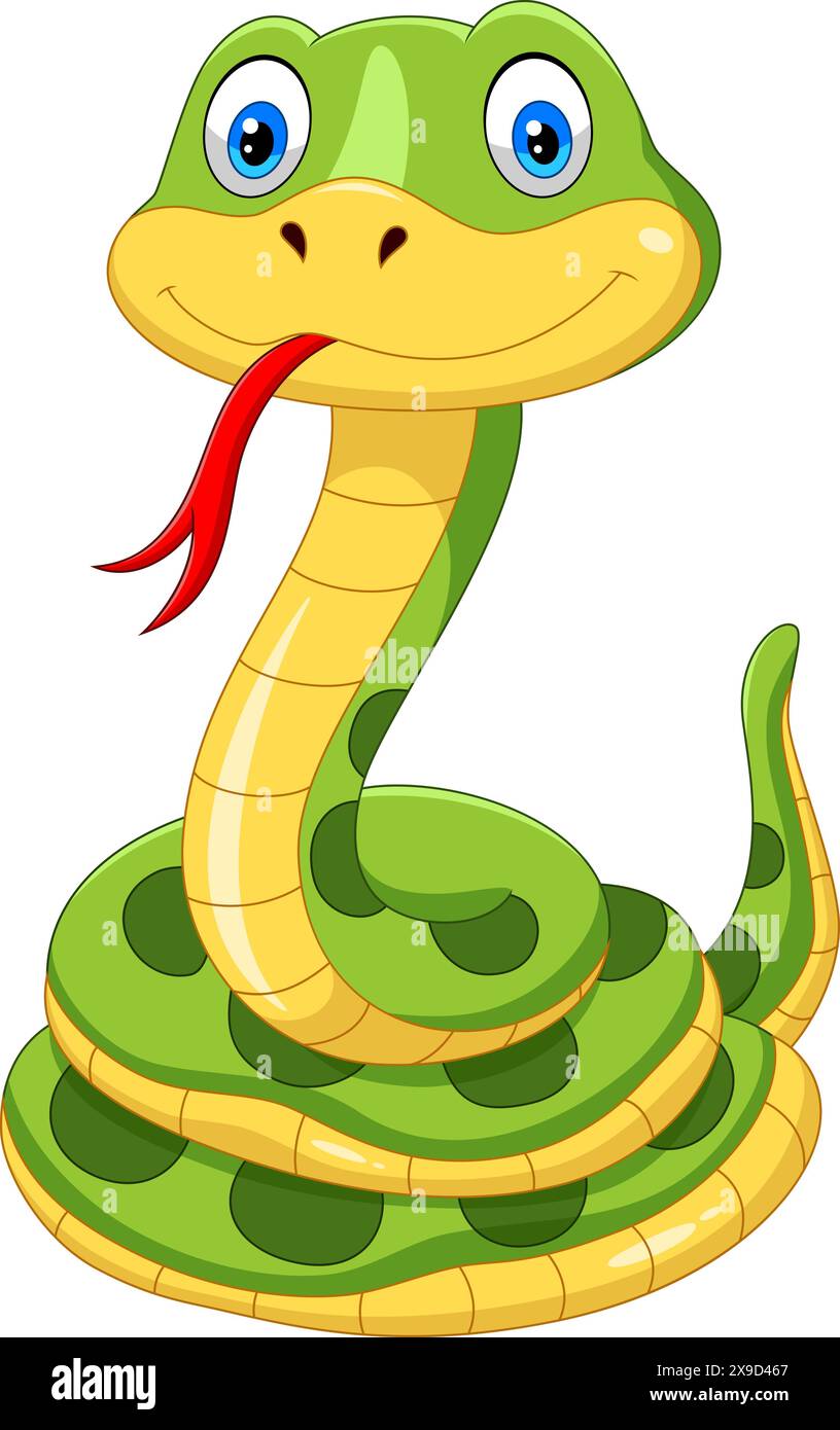 Cartoon green snake isolated on white background Stock Vector