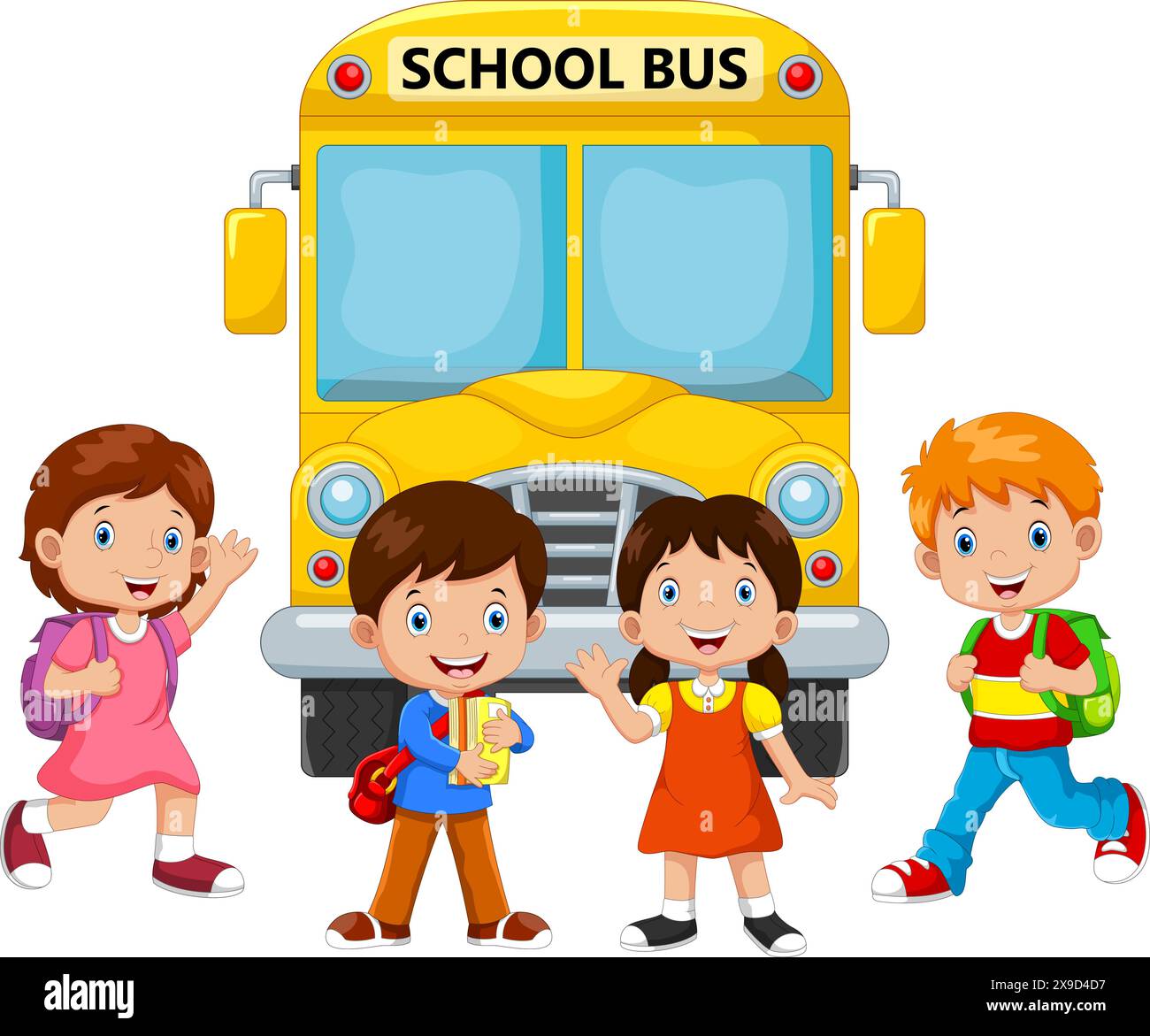 Little kids boy and girl ride school bus and go to school Stock Vector ...
