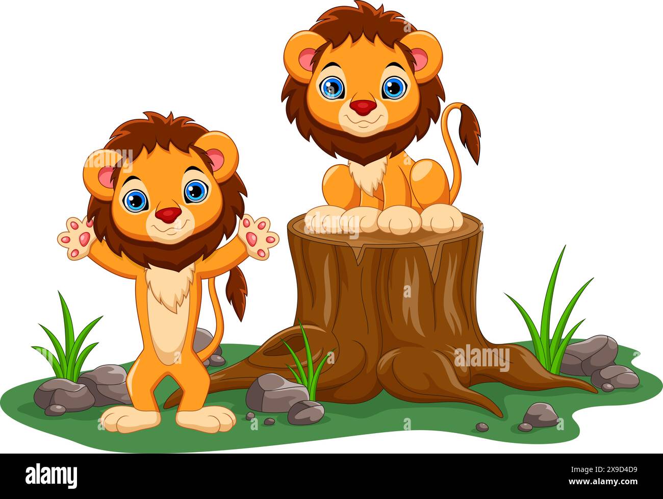 Vector illustration of mother lion and her baby in the jungle isolated on white background Stock Vector