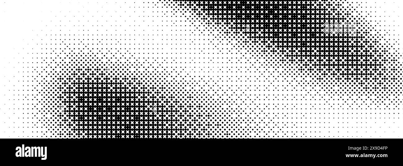 Bitmap grunge gradient texture. Black and white pixelated dither wave pattern. Abstract glitchy 8 bit game wallpaper. Retro wide rasterized backdrop. Pixel art illustration. Vector background Stock Vector