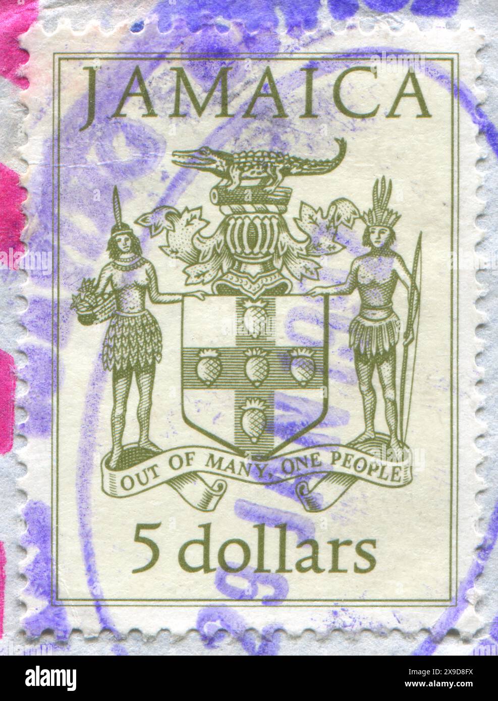 JAMAICA - CIRCA 1987: stamp printed by Jamaica, shows National Coat ...