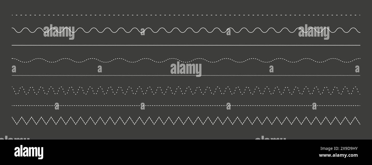 Collection of various dotted and zigzag lines on dark background Stock ...