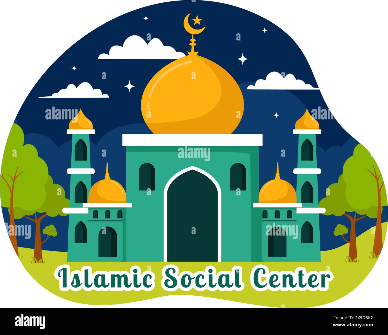 Islamic Social Center Vector Illustration Featuring Mosques ...