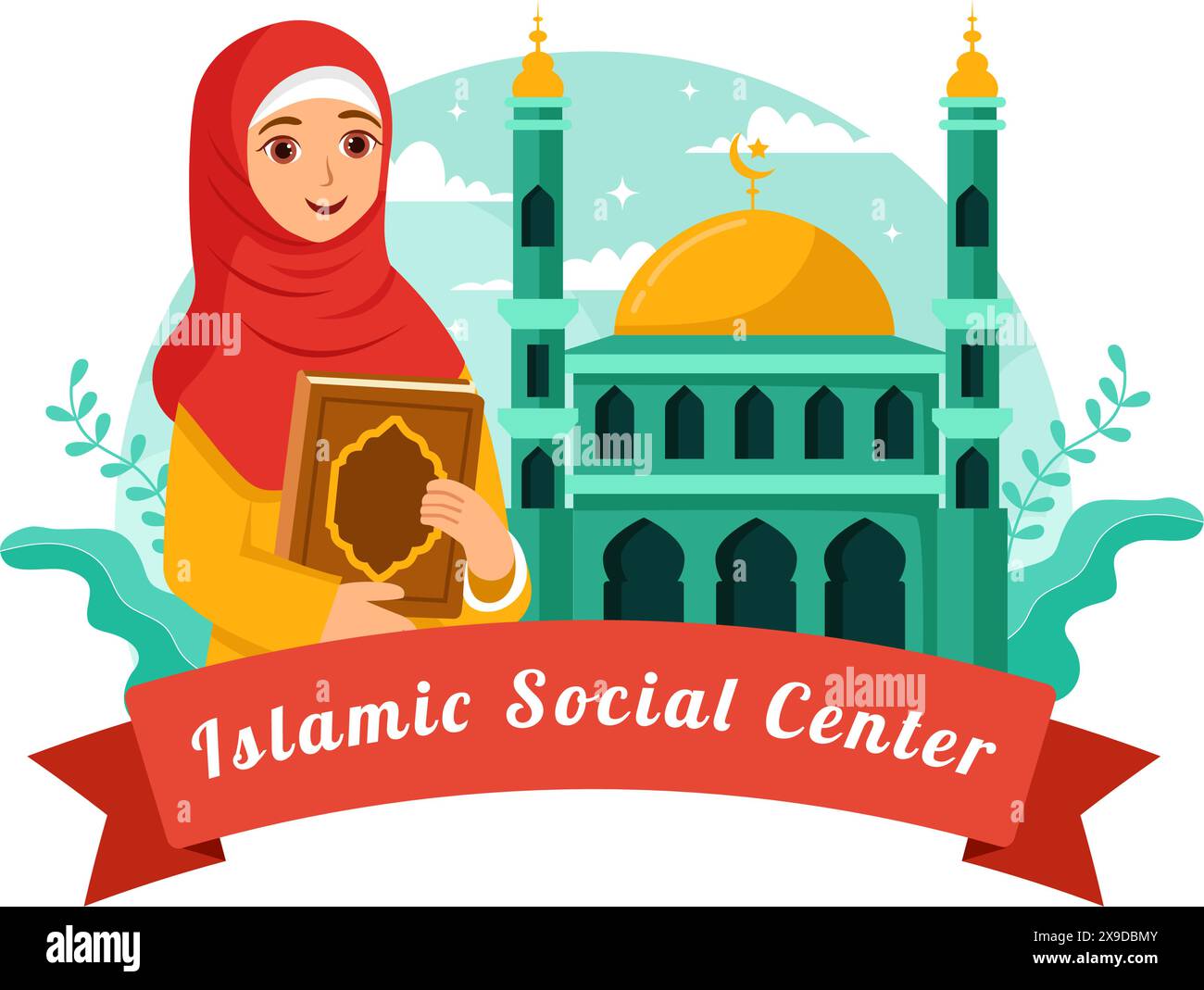 Islamic Social Center Vector Illustration Featuring Mosques