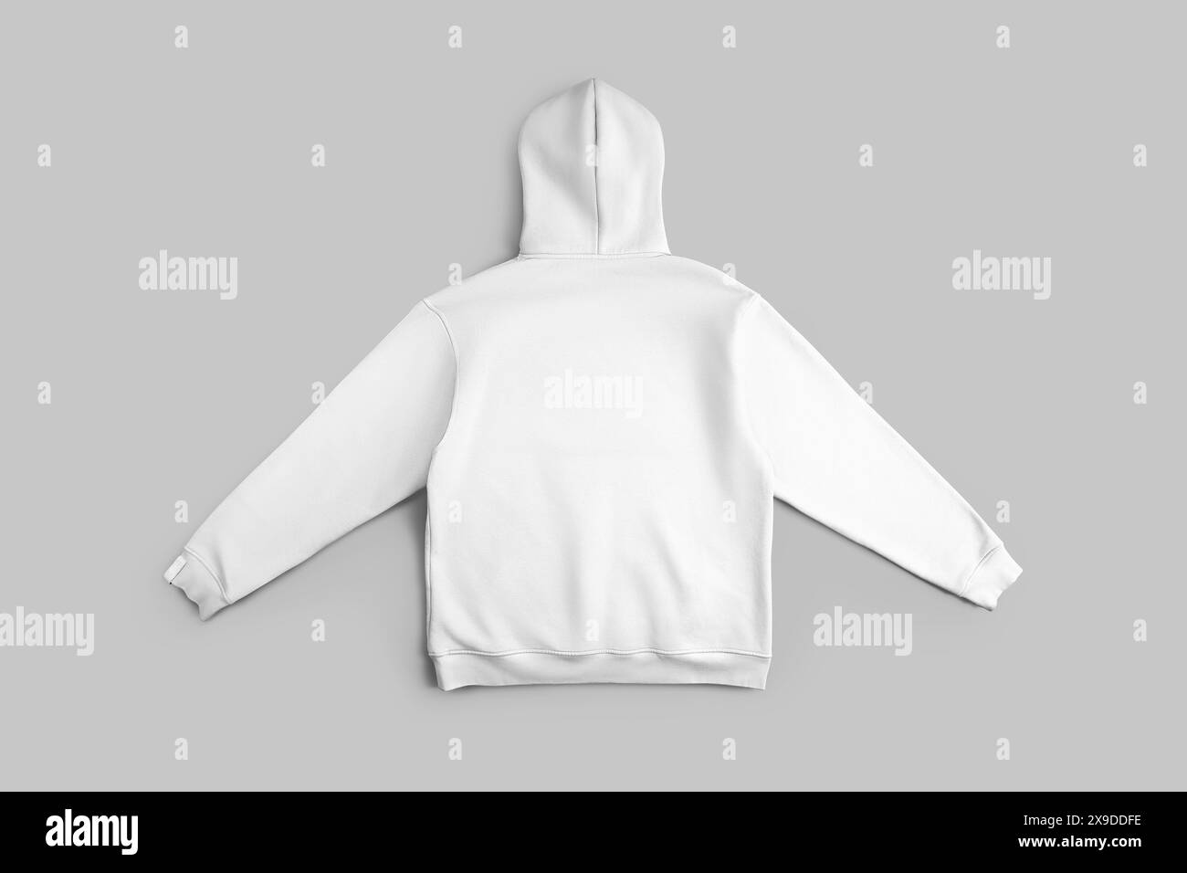 Mockup of white oversized hoodie, back view, hooded sweatshirt unfolded
