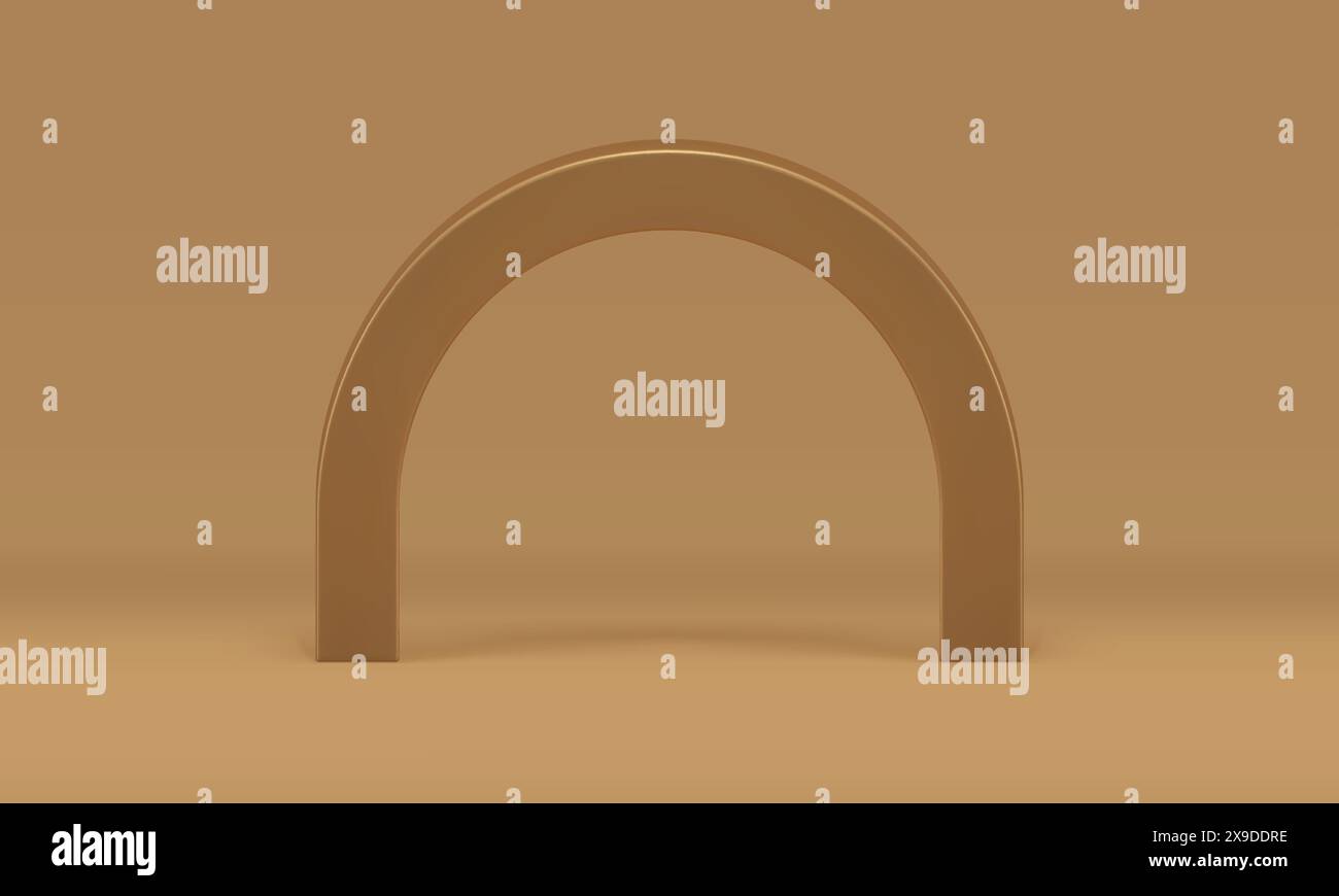 Showcase bronze arch metallic architecture decor element 3d studio background realistic vector illustration. Premium archway curved column basic found Stock Vector