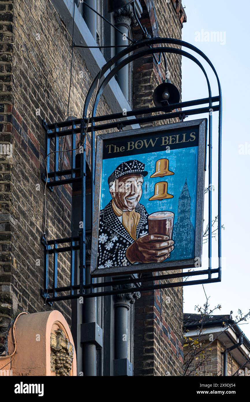 The Bow Bells pub sign, Bow, London Stock Photo Alamy