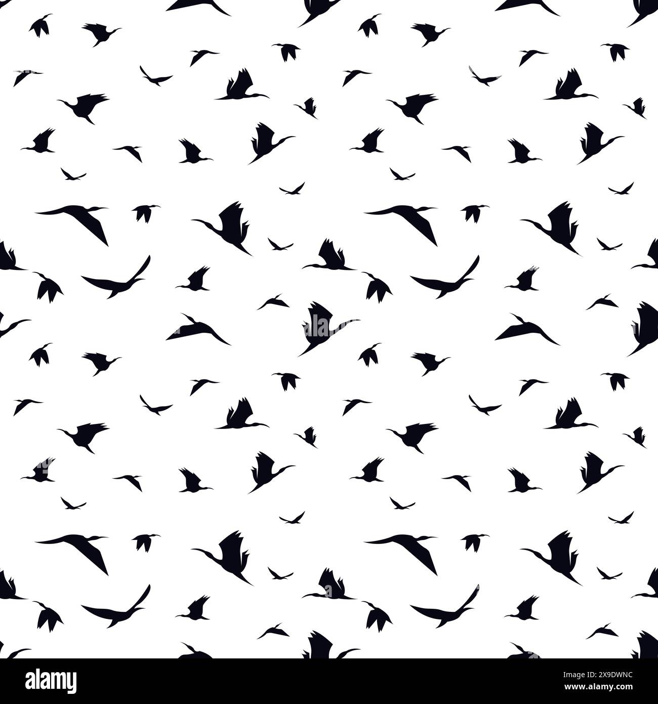 flying bird silhouette seamless pattern, bird background Stock Vector