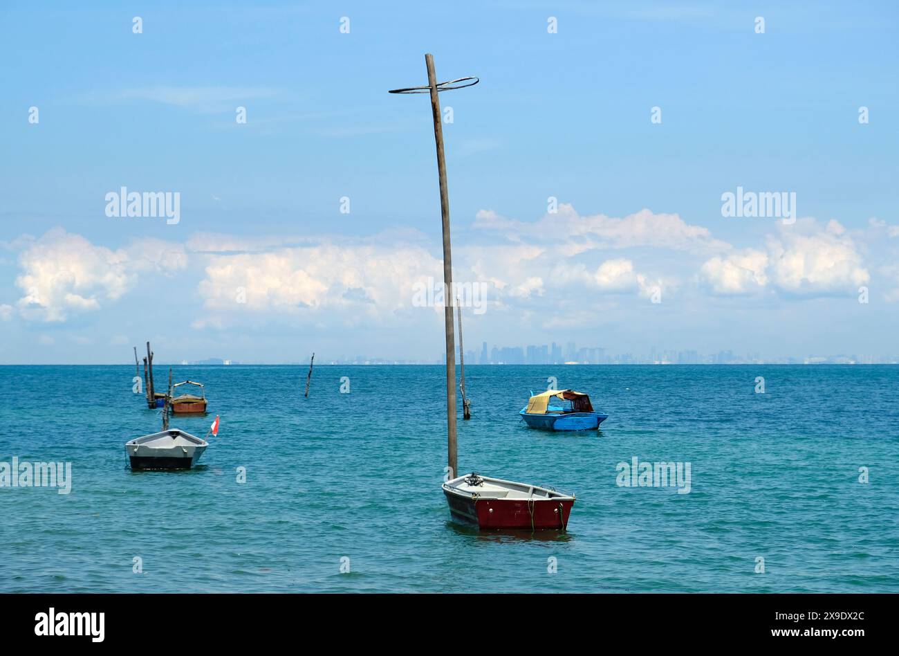 Indonesia Batam - Sambau Nongsa Beach Viewpoint to Singapore Strait Stock Photo