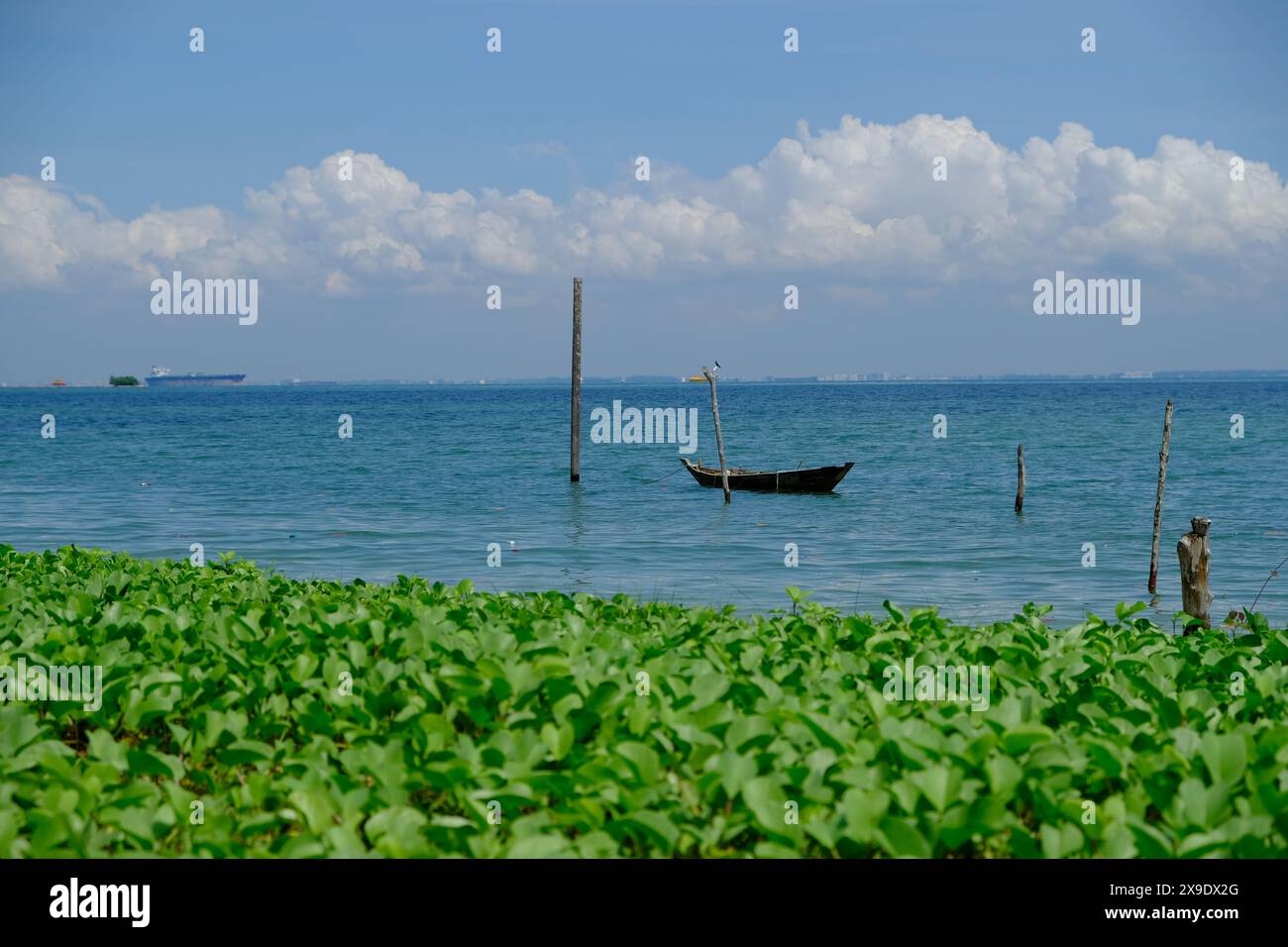 Indonesia Batam - Sambau Nongsa Beach Viewpoint to Singapore Strait Stock Photo