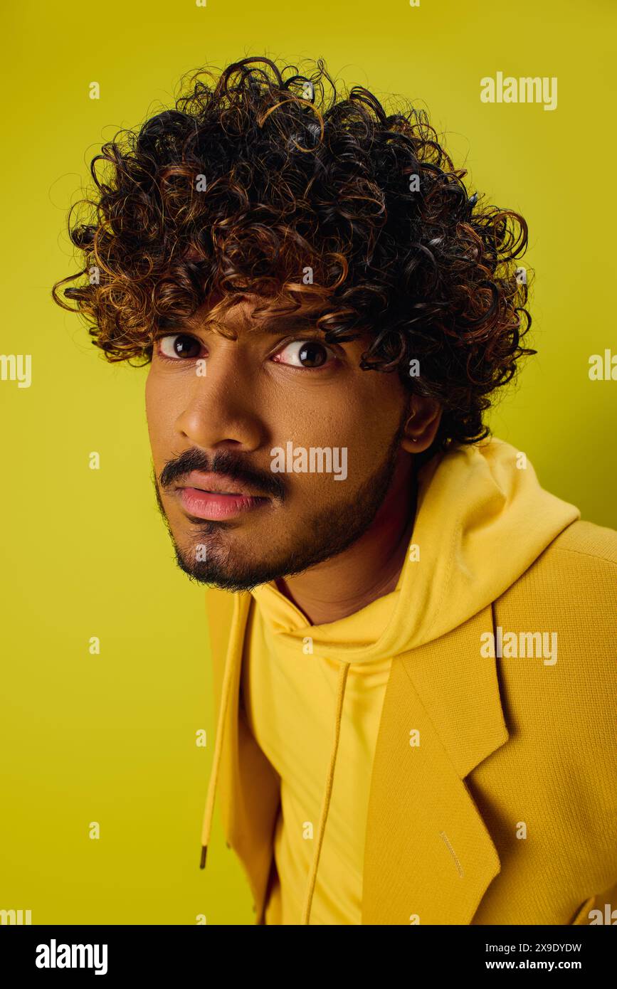 Indian male model with curly hair portrait hi-res stock photography and ...