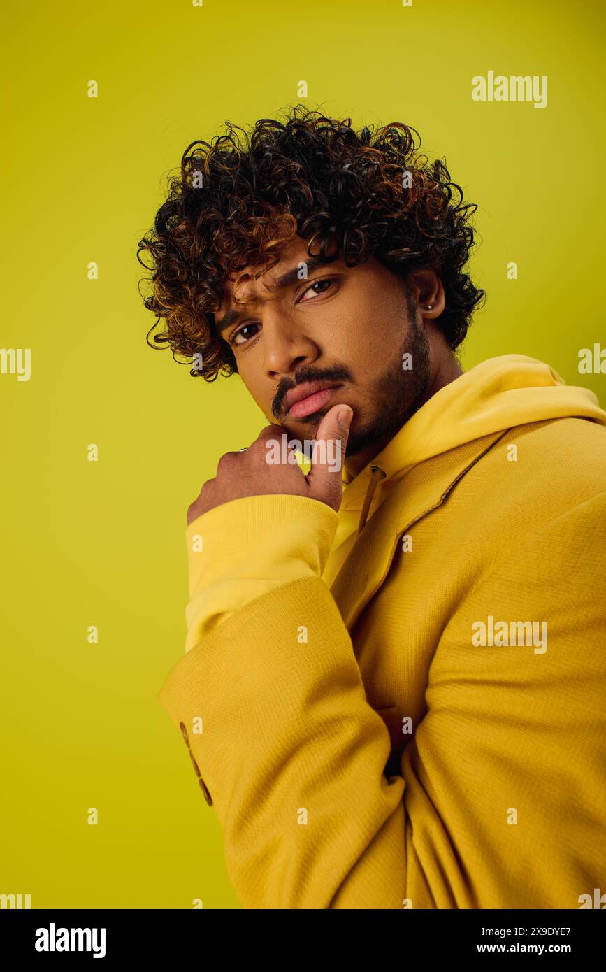 Happy curly haired indian man hi-res stock photography and images - Alamy