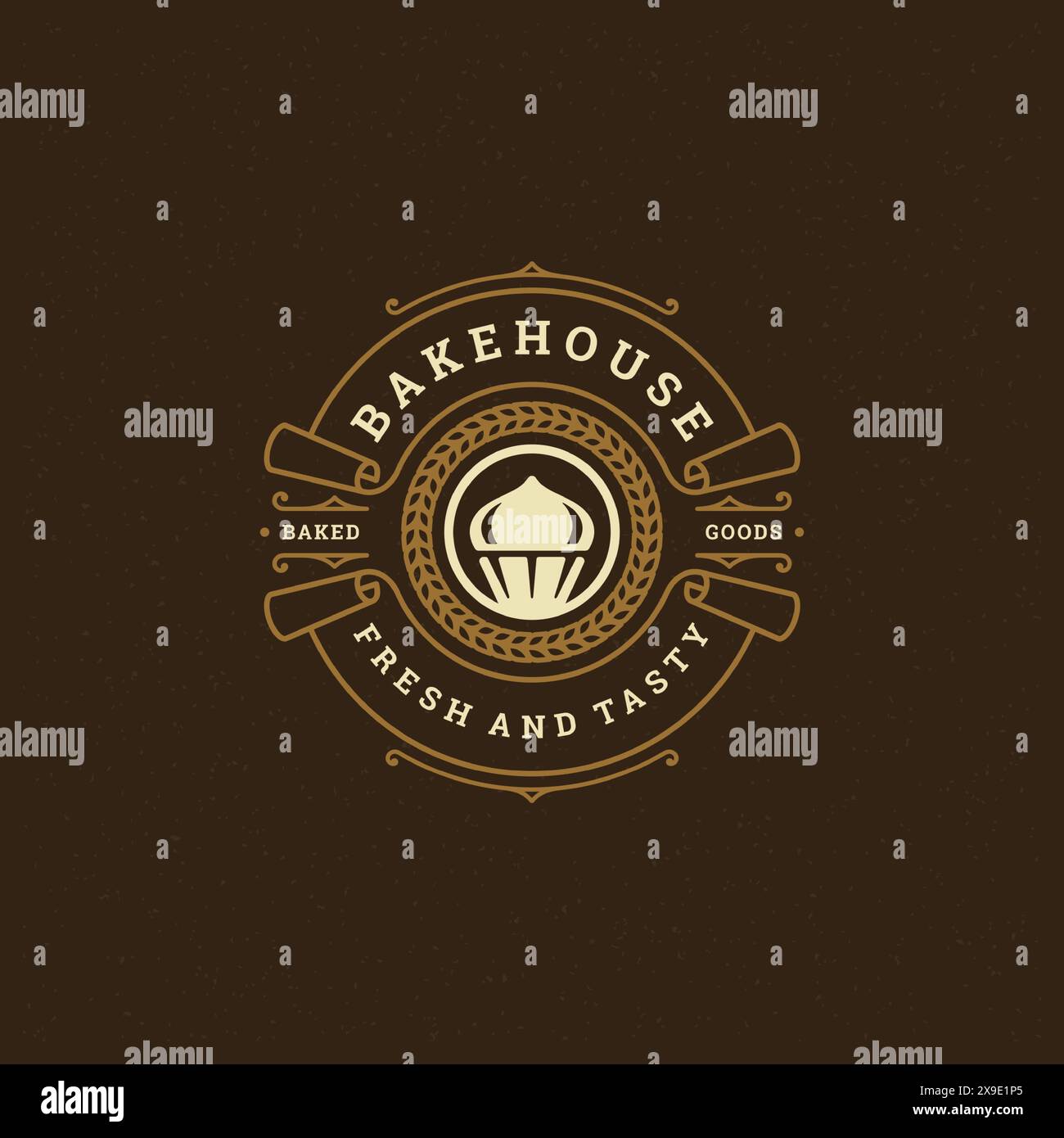 Bakery badge or label retro vector illustration cupcake silhouette for ...