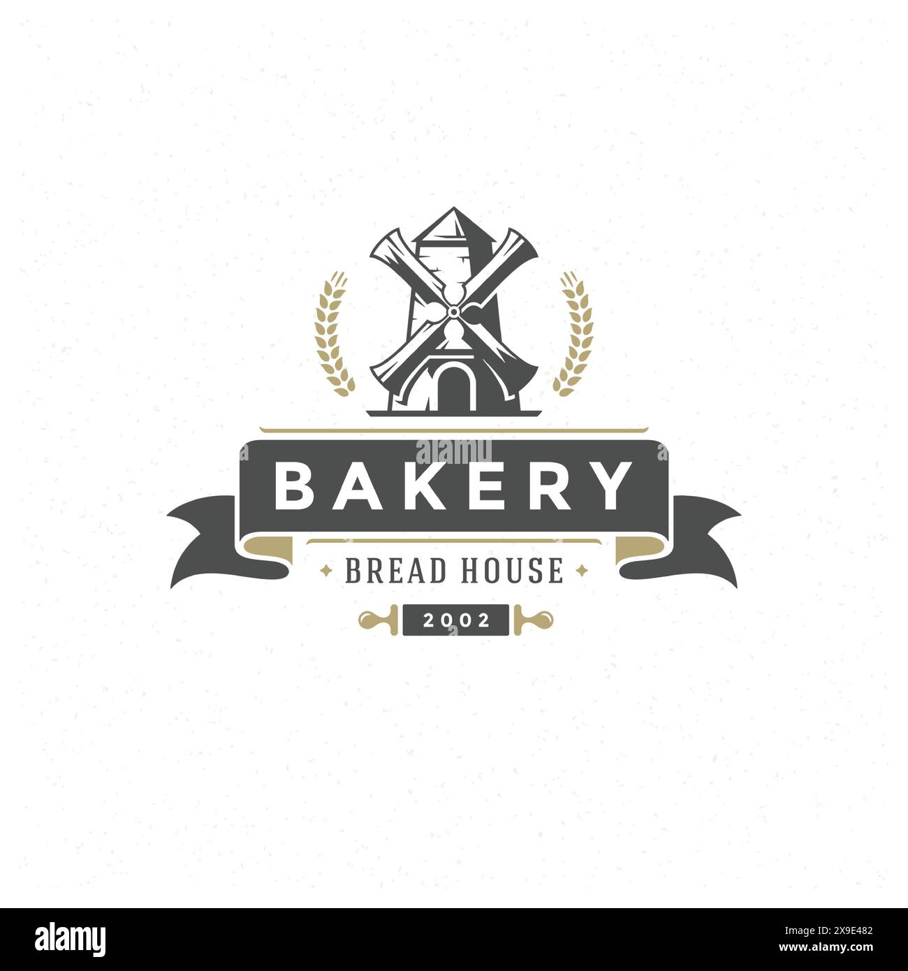 Bakery badge or label retro vector illustration. Mill silhouette for ...