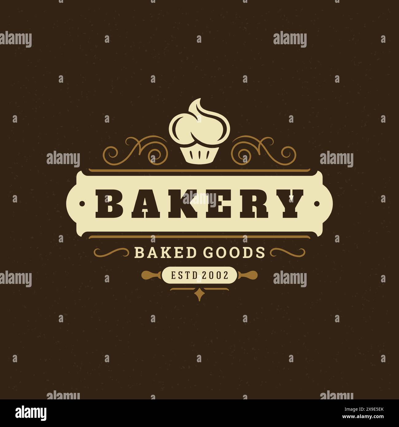 Bakery badge or label retro vector illustration. Cupcake silhouette for ...
