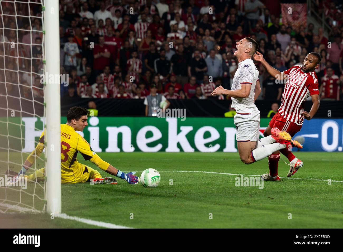Acf Goals Athens, Greece. 29 May 2024. Nikola Milenkovic of ACF Fiorentina falls ...