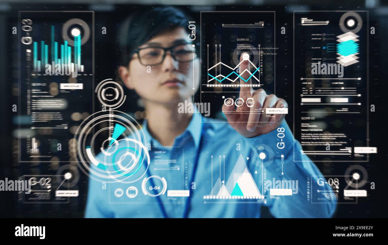 Young Adult Male Engineer Using Futuristic Augmented Reality Software ...