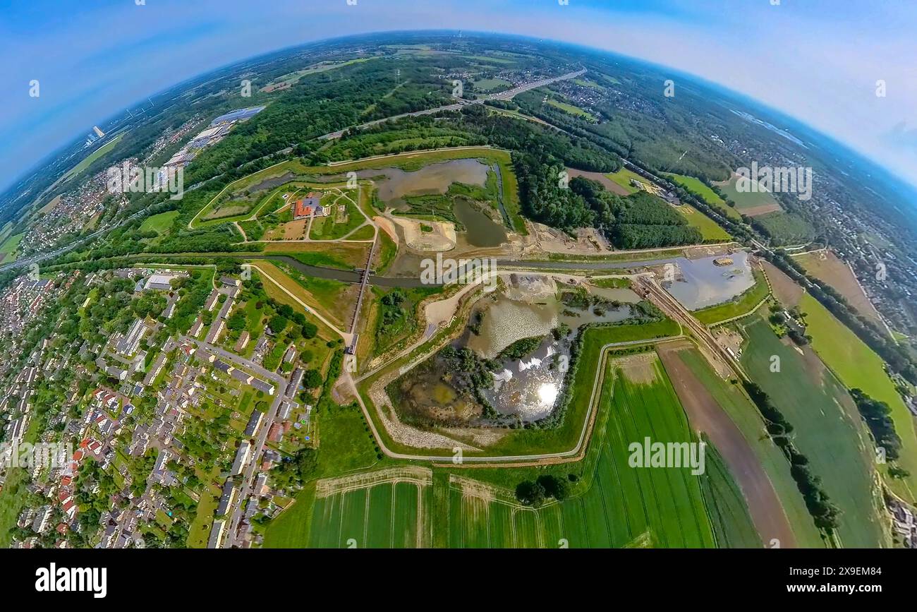 Luftbild, Hochwasserrückhaltebecken Mengede / EmscherAuen, Hof