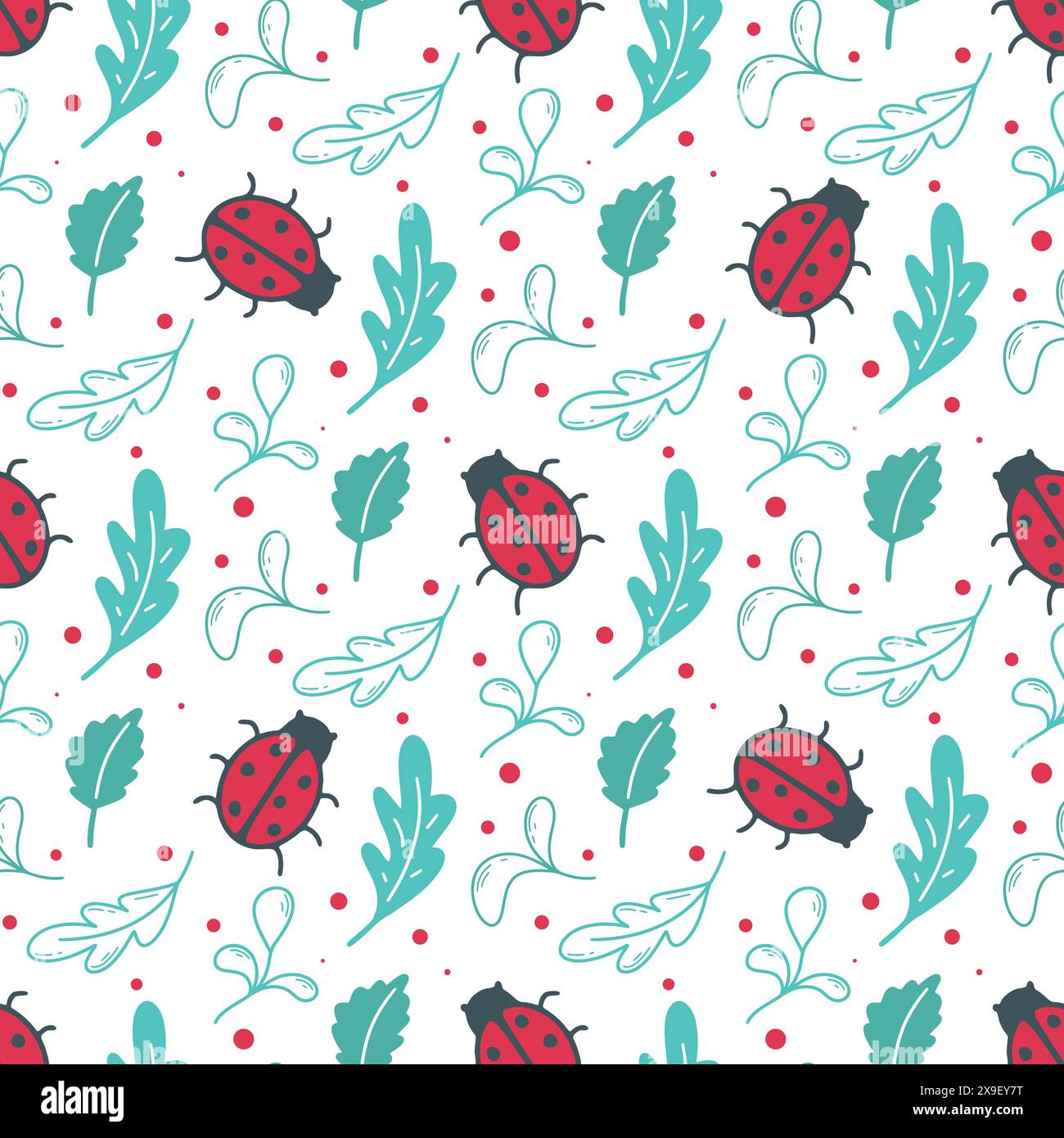 Cute ladybugs and foliage seamless hand drawn pattern Stock Vector ...