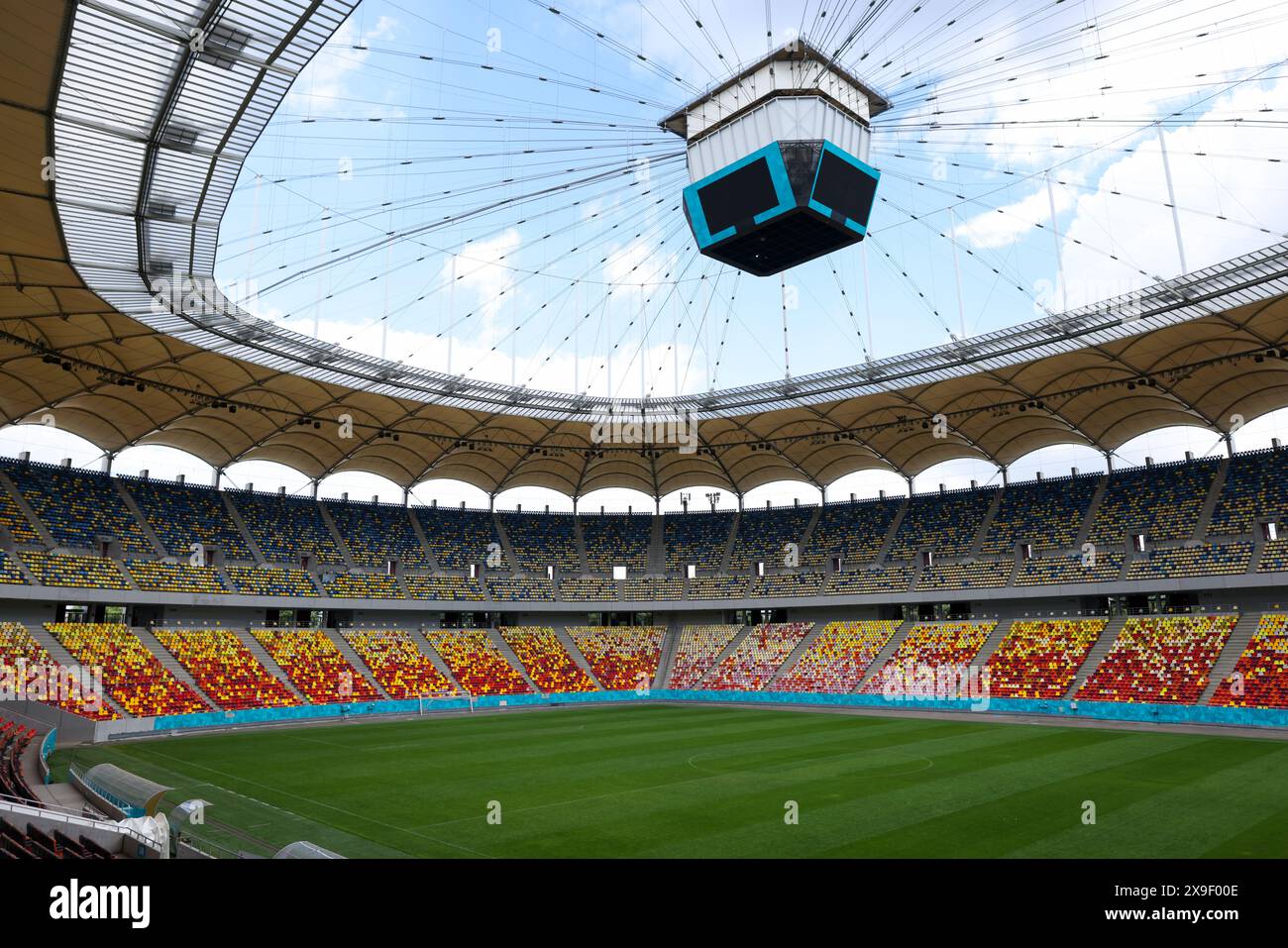 Bucharest, Romania - May 23, 2024: Empty National Arena Stadium in Bucharest. Stock Photo