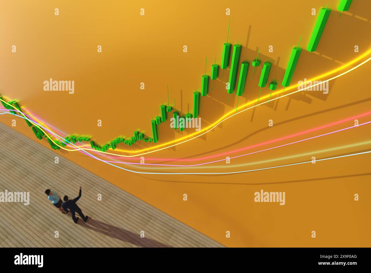 Business people look at a growth chart. The trader analyzes the price ...