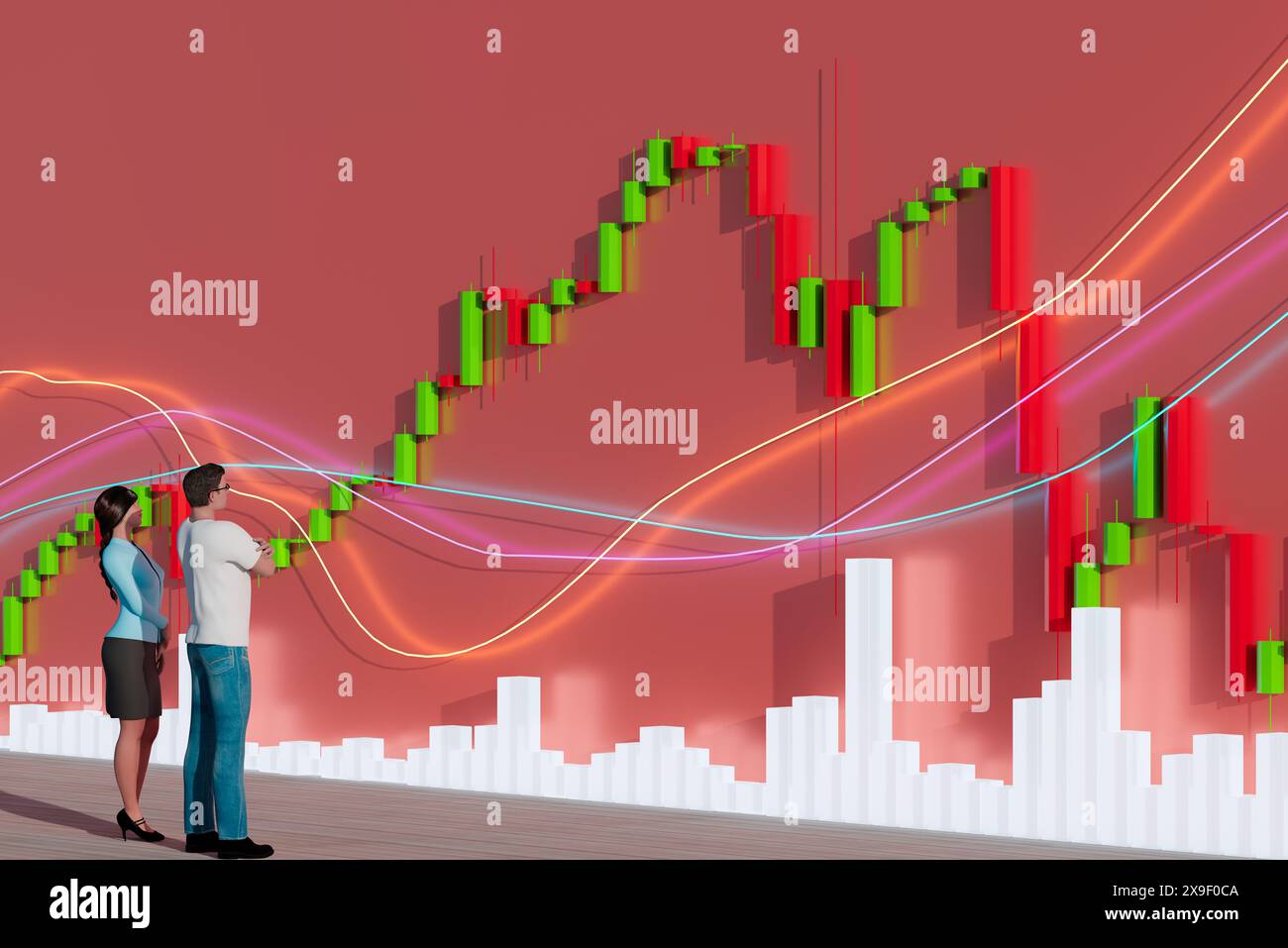 Business people look at a growth chart. The trader analyzes the price ...