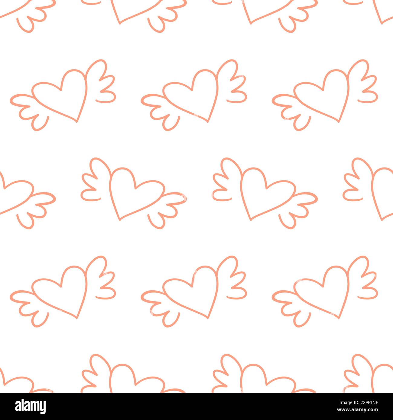 Flying Hearts with Wings Doodles Seamless Pattern Stock Vector Image ...