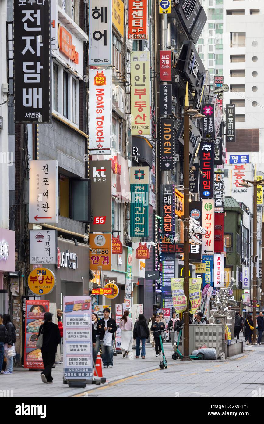 Shops on Seomyeon Young Street, Seomyeon, Busan, South Korea Stock Photo
